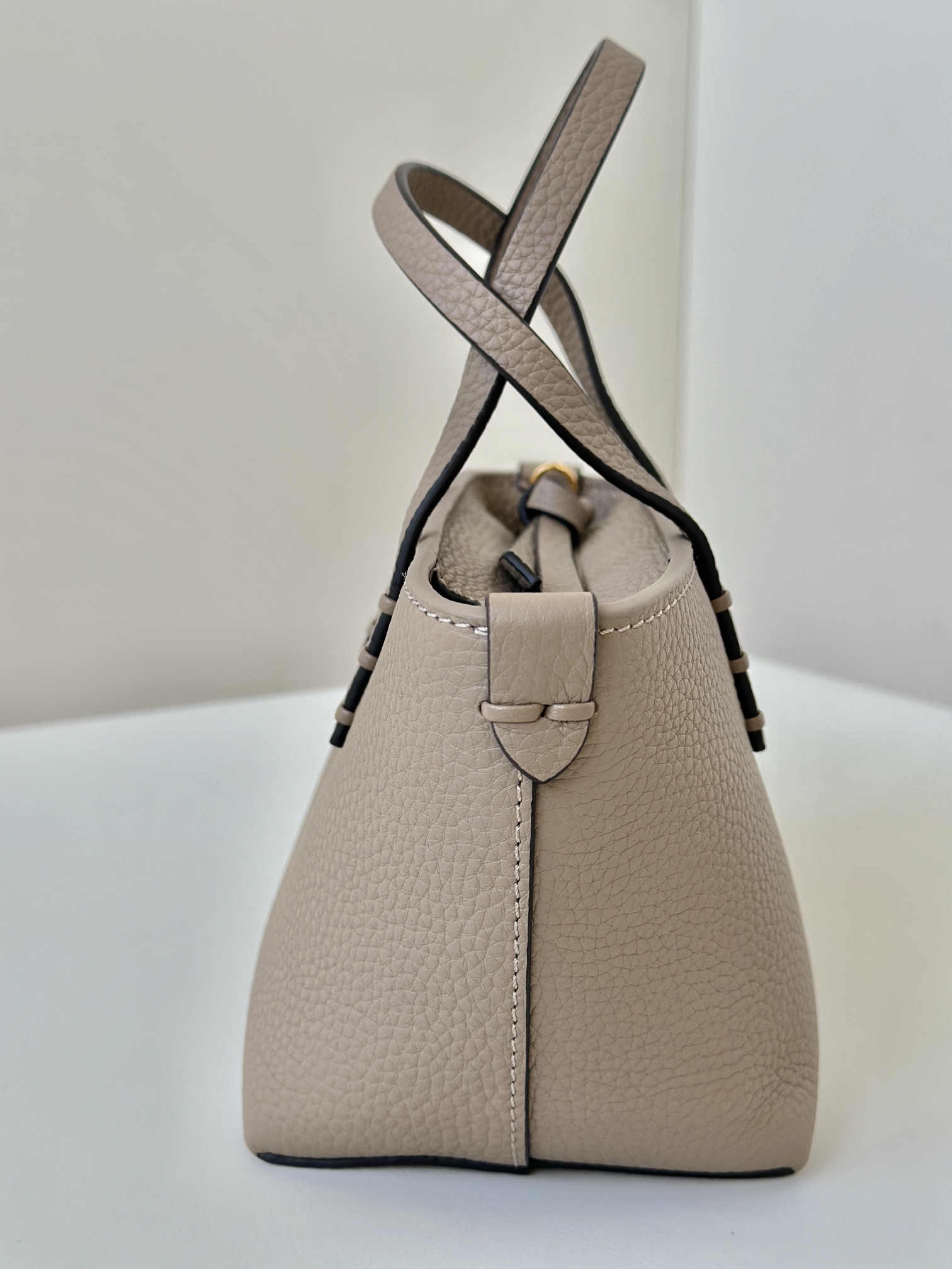 Fendi Mini Roll Selleria Shoulder Bag with Hand-sewn Topstitches Grey